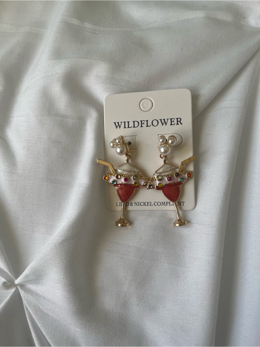 Wildflowers Red Cocktail Glass Drop Earrings